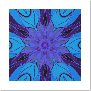 Cartoon Mandala Flower Blue and Purple Posters and Art